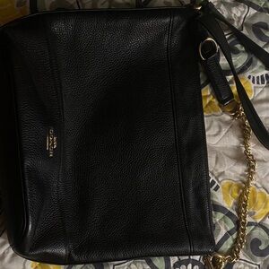 Coach Black Leather Crossbody Bag with Gold Chain